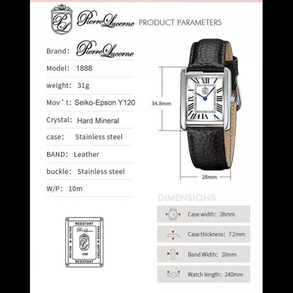 đ„NEW Pierre Lucerne Root Beer 1888 Swiss Inspired Men's Tank Watch - Picture 7 of 9